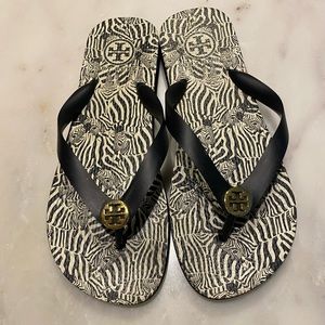 Tory Burch Flip Flops, Black Zebra, Size 6